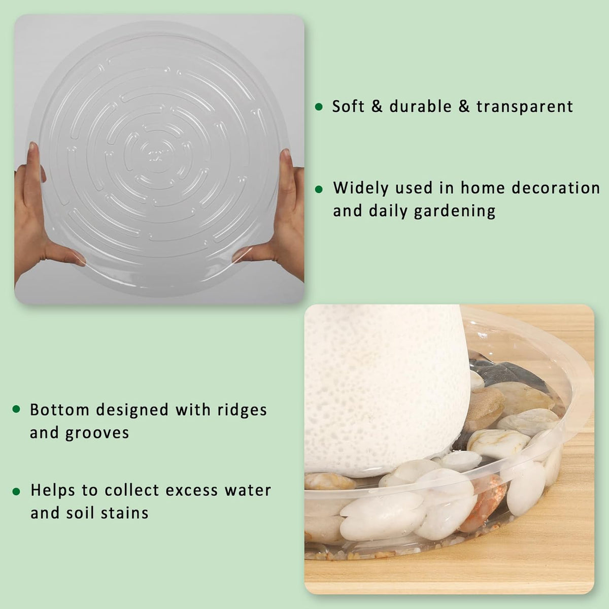 JERIA 12 Inch 20 Pack Clear Plant Saucers,Plastic Flower Pot Trays,Round Durable Plant Drip Trays