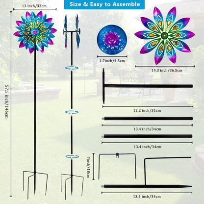 Metal Wind Spinner,13” Wind Spinners Outdoor,Peacock Windmill with Stake,Kinetic Wind Spinners for