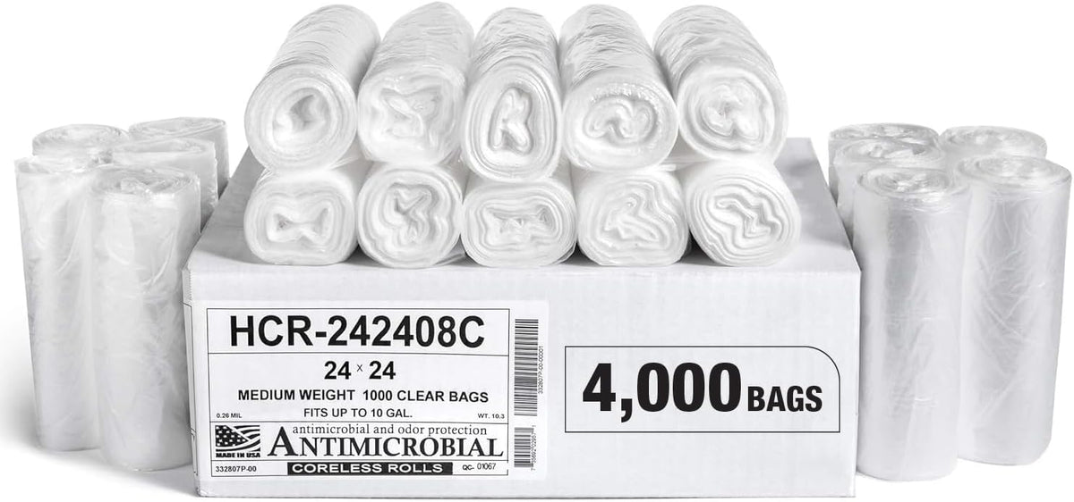 Aluf Plastics High Density Trash Bags, 10 Gallon, 4000 Count, 8 Micron (eq), 24" x 24", Clear, for