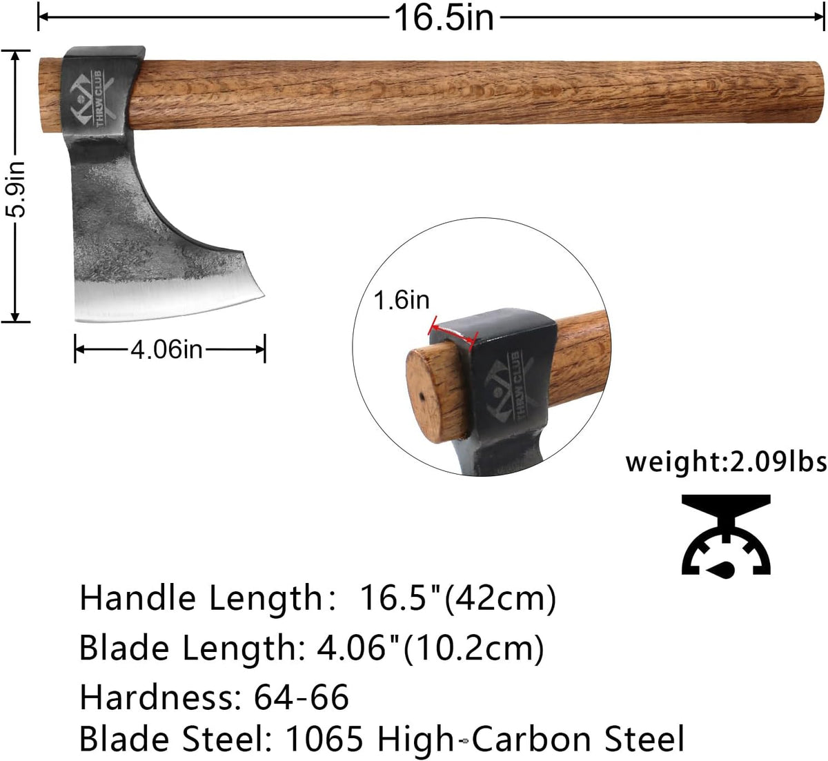 Throwing Axe Set, 16.5" Throwing Tomahawk with 1065 High Carbon Steel & Wooden Handle, Perfect for