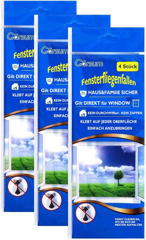 Garsum Window Fly Traps Indoor, 24 Pices Fly Paper Bug Sticky Strips, House Fly Killer Window Decal