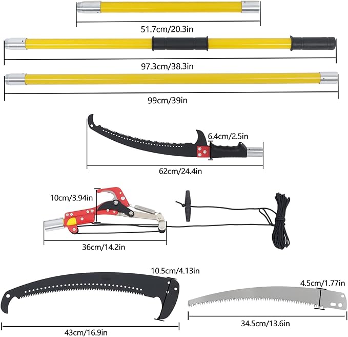 findmall 30ft Manual Pole Saw Extendable Tree Pruner Sharp Steel Blade and Scissors High Branches