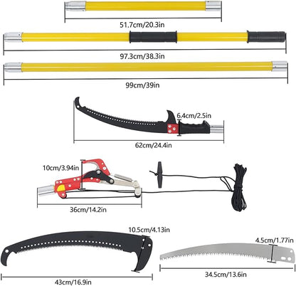 findmall 30ft Manual Pole Saw Extendable Tree Pruner Sharp Steel Blade and Scissors High Branches
