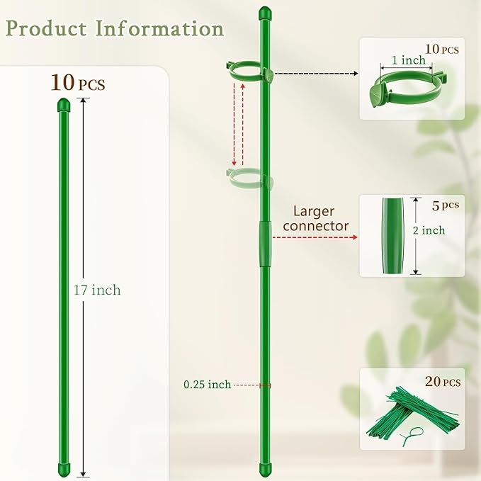 Plant Stakes 17 inch 10Pcs SupKing Support Stick Orchid Stakes with Clips Garden Plant Poles