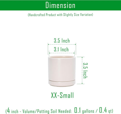 D'vine Dev Set of 2 Plants Pots, 3.5 Inch Ceramic Planter Pot for Plants with Drainage Hole and