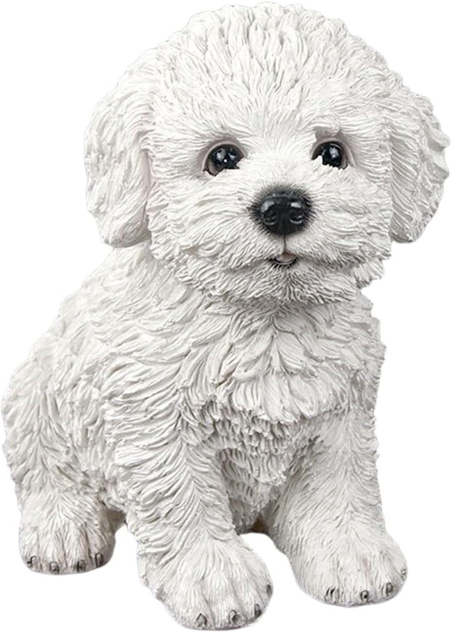 Dog Statue for Outdoor Maltese Dog Ornament Resin Bichon Frise Statue for Home Decor