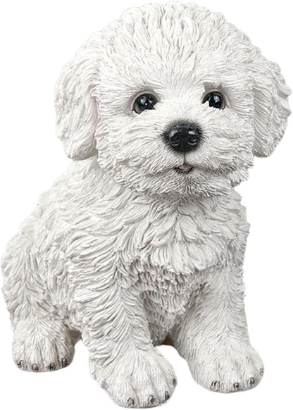 Dog Statue for Outdoor Maltese Dog Ornament Resin Bichon Frise Statue for Home Decor