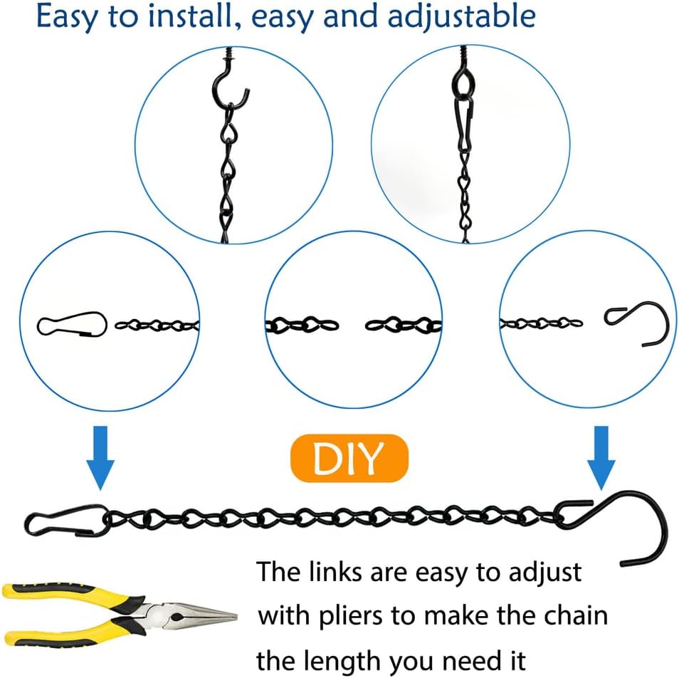 YINGFENG 236 Inch Black Metal Hanging Chains and Hanging Basket Hooks Set for Bird Feeders