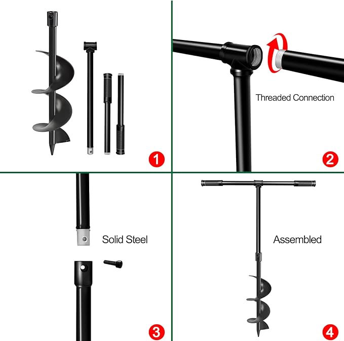 LONGRUN Manual Garden Hole Digging Drill Bit, Hand Drill Auger Post Hole Digger for Planting