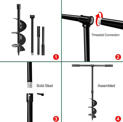 LONGRUN Manual Garden Hole Digging Drill Bit, Hand Drill Auger Post Hole Digger for Planting