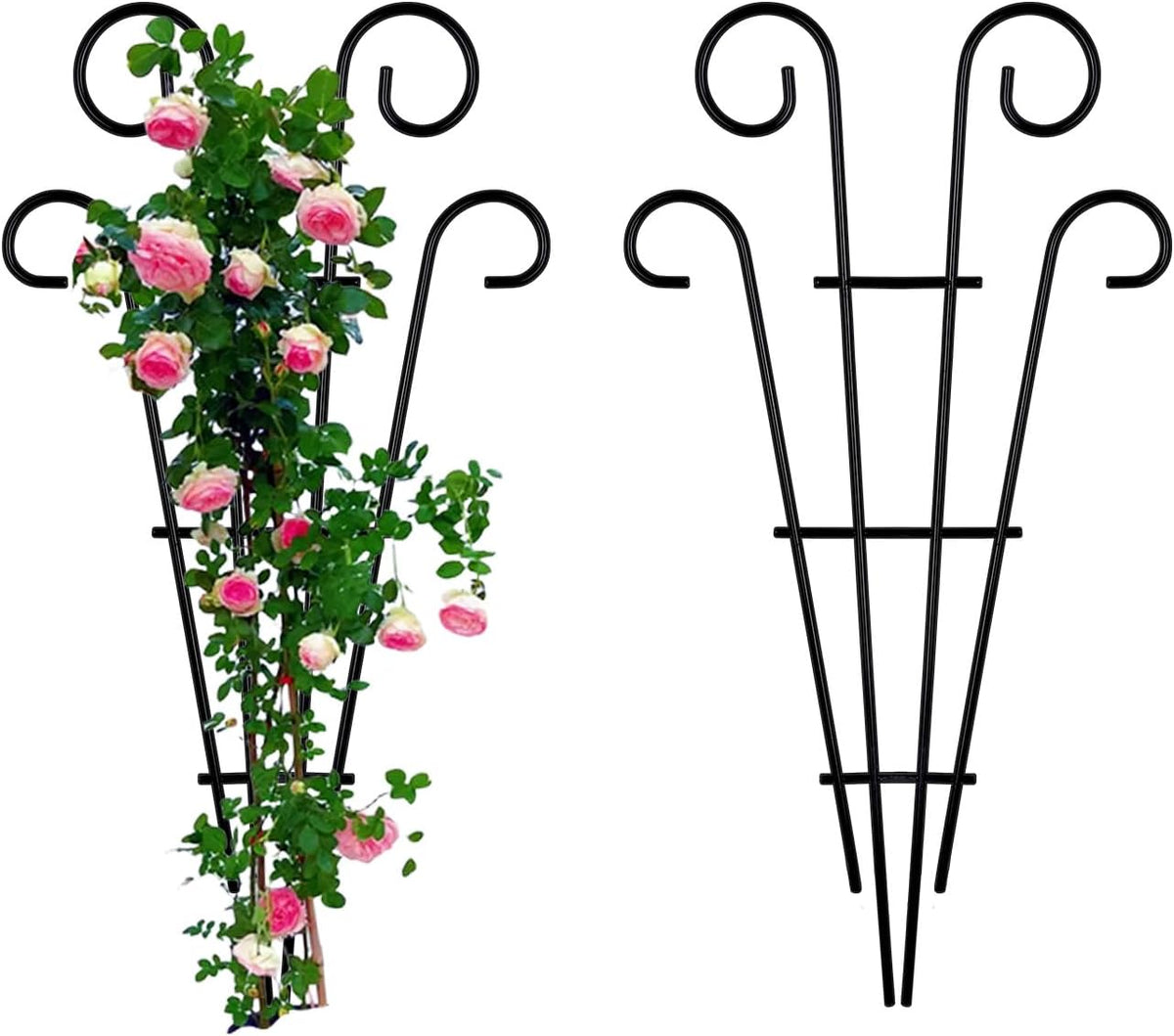 2 Pack Black Coated Wave Pot Trellis 31'' Stakes for Climbing Plants Patio Plant Support for