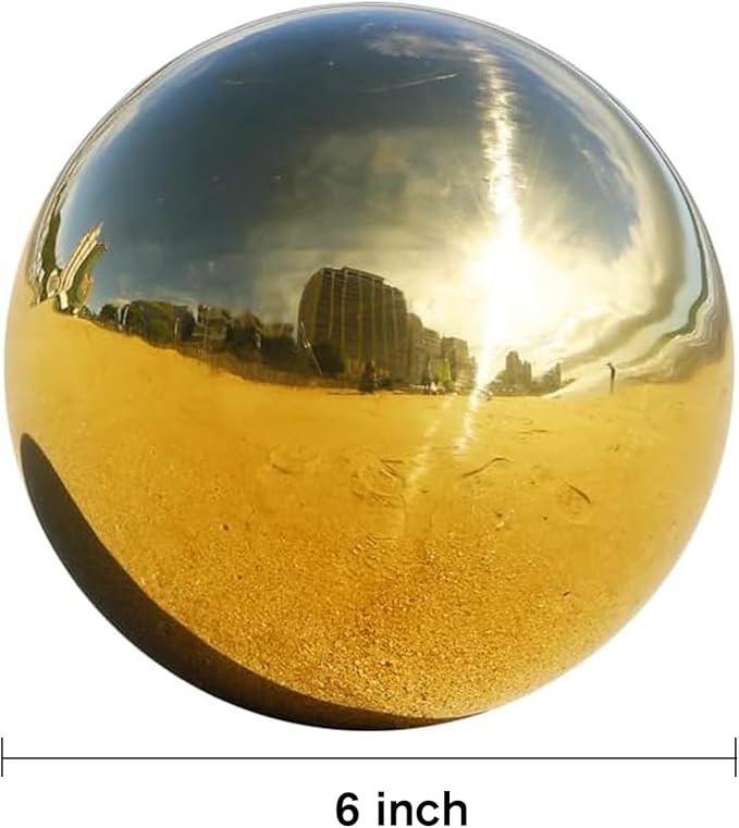 Nerien 6 Inch Gazing Ball, Stainless Steel Garden Mirror Globe, Polished Ornament Sphere, Hollow