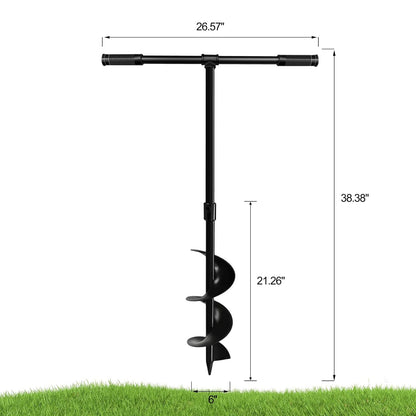 Heavy-Duty Manual Garden Auger Drill Bit - 6" x 38" Plant/Fence Hole Digger for Bulbs, Trees