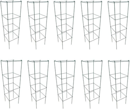Green Square Folding Tomato Cage Plant Support Stake Tower 12 inch by 46 inch, Pack of 10 Sets