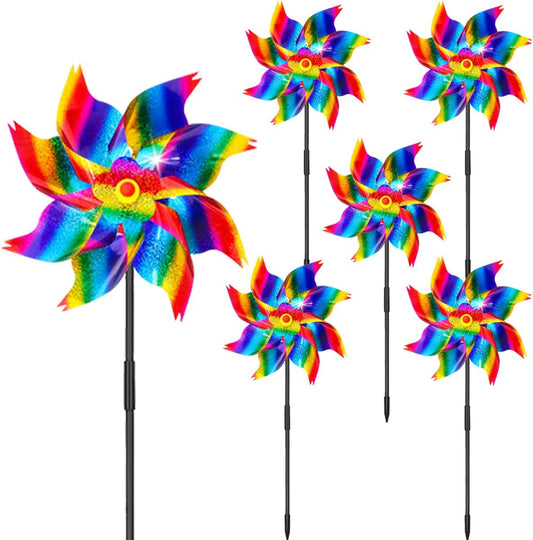 6Pcs Sparkly Pinwheels for Yard and Garden, Reflective Colorful Wind Spinners Yard Decorations