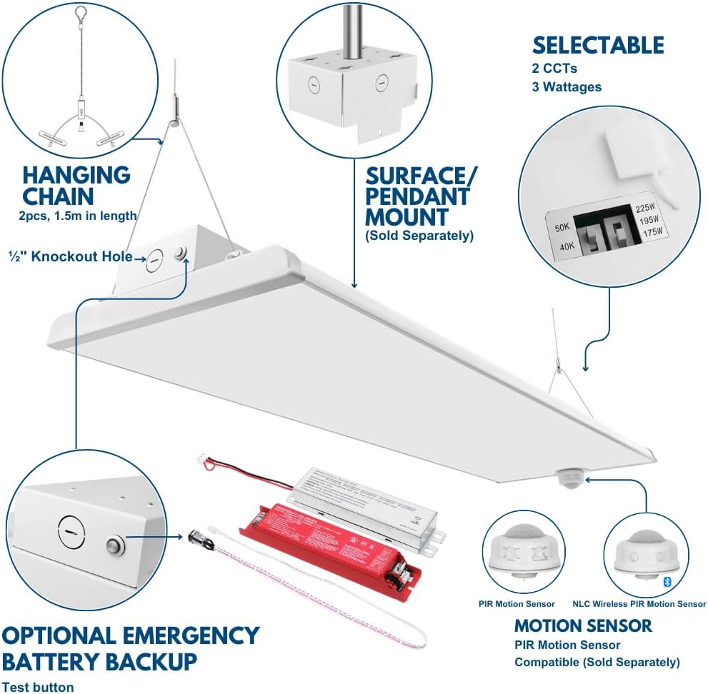 Konlite ALTA LED High Bay Light - 4FT - 225W/195W/175W - 37,600 Lumens - 5000K/4000K Selectable
