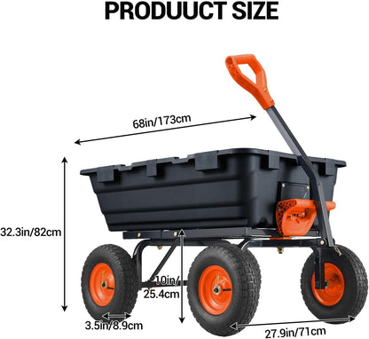 800Lb Heavy-Duty Poly Dump Garden Cart with Steel Frame, Utility Wagon with 10" Tires & Quick-Tilt