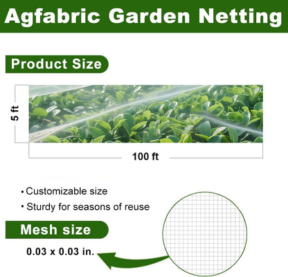 Agfabric Garden Netting 5'x100' Insect Pest Barrier Bird Netting for Garden Protection,Row Cover