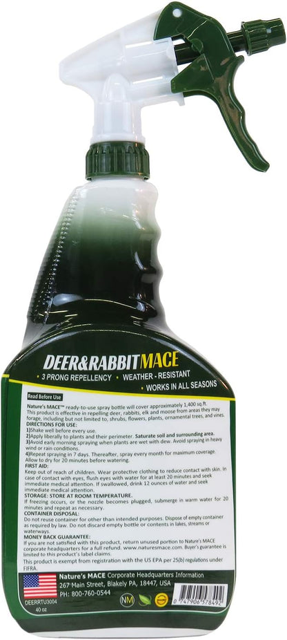Nature’s Mace Deer and Rabbit MACE, Deer Repellent Spray For Plants, 40oz Ready-To-Use, Deer