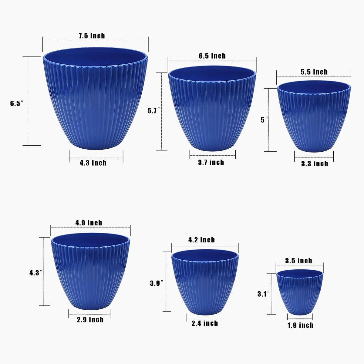 7.5/6.5/5.5/4.9/4.2/3.5 Inch Plant Pots with Saucers & Drain Holes - Indoor/Outdoor Flower Pots for