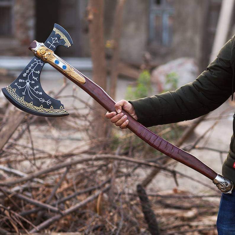 WAZIR Crafts 35" Handmade Kratos Viking Axe, God of War, Viking Axe, Cosplay Axe, Cosplay Armor