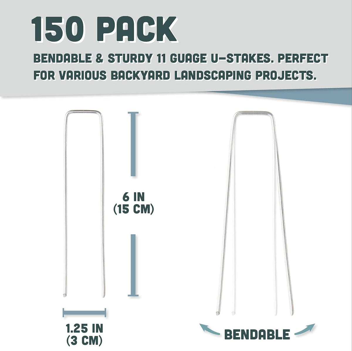 Squirrel Products Galvanized Steel Redrawn Garden Stakes, 6 Inch Lawn Staples, 11 Gauge Stakes