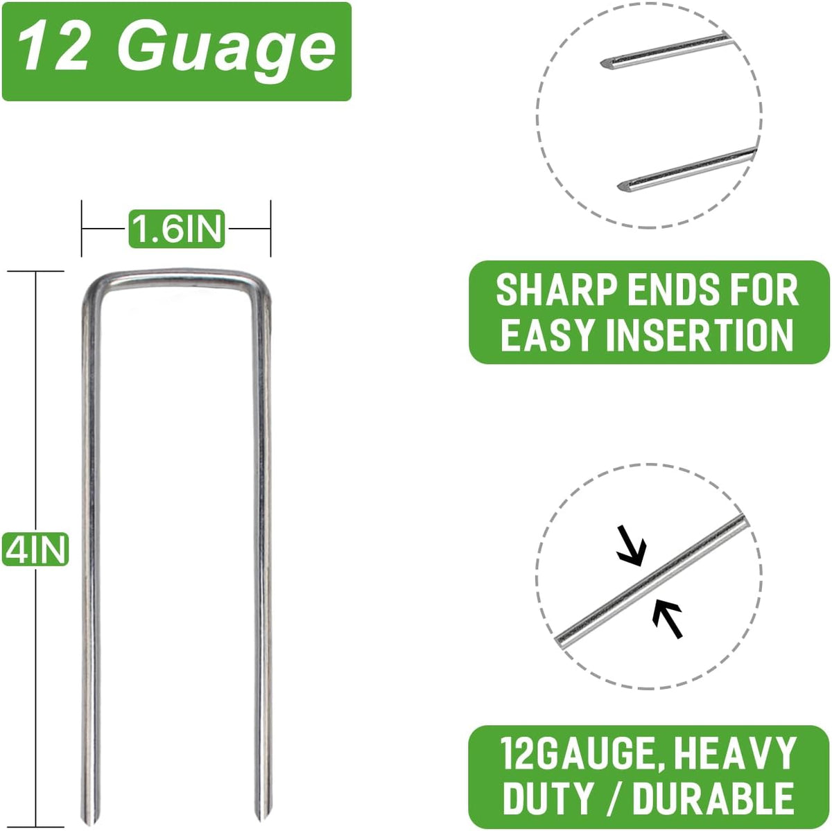Landscape Staples Galvanized Garden Stakes,4 inch 200 Pack 12 GaugeHeavy Duty Garden Pins for