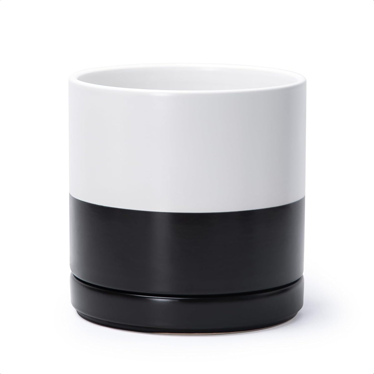 D'vine Dev 8.2 Inch Ceramic Planter Pot with Drainage Hole and Saucer, Indoor Cylinder Round