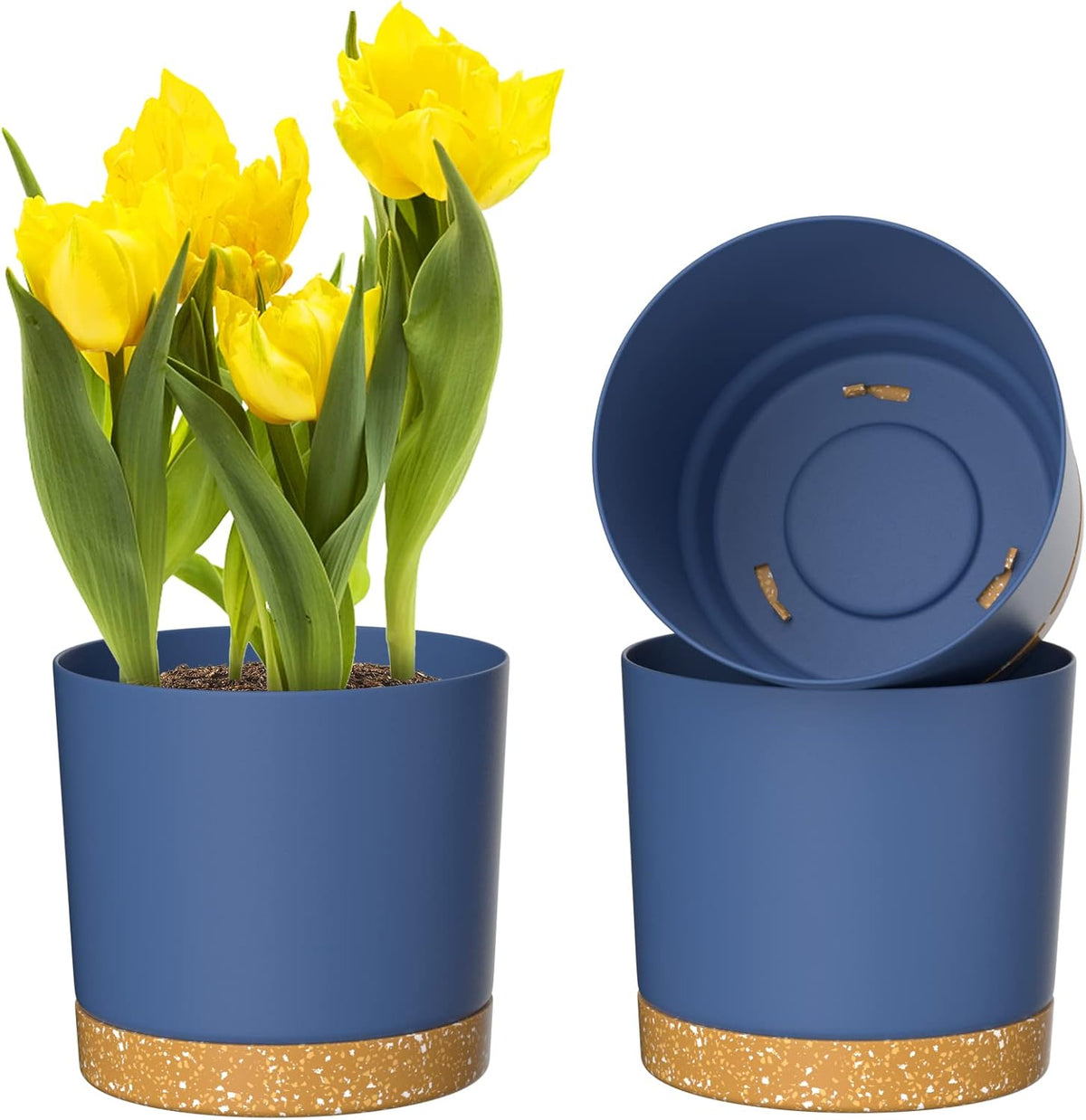 ZMTECH Plant Pots, Set of 3 8'' Self Watering Plastic Planter with Drainage Hole and Saucer, Modern