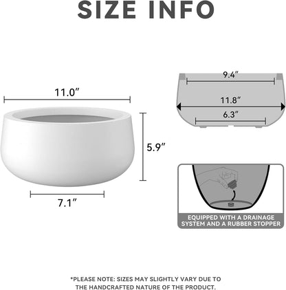 Kante 11.8" Dia Round Concrete Planter, Cement Plant Pots with Drainage Hole and Rubber Plug for