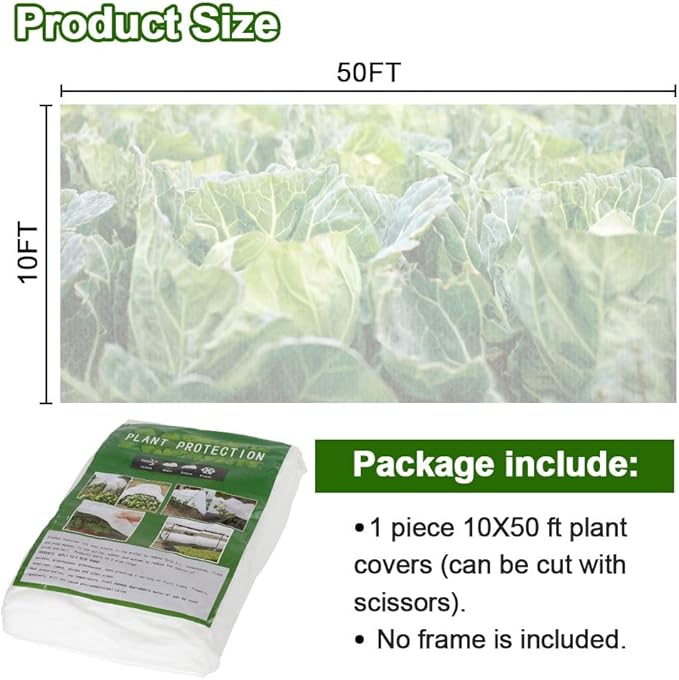 Plant Covers Freeze Protection 10 x 50 FT 1.2oz/yd² Frost Cloth Blankets for Outdoor Plants in