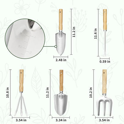 Garden Tool Set, 5 Pcs Gardening Tool Set with Weeder Puller, Dibber, Transplanter, Big Trowel