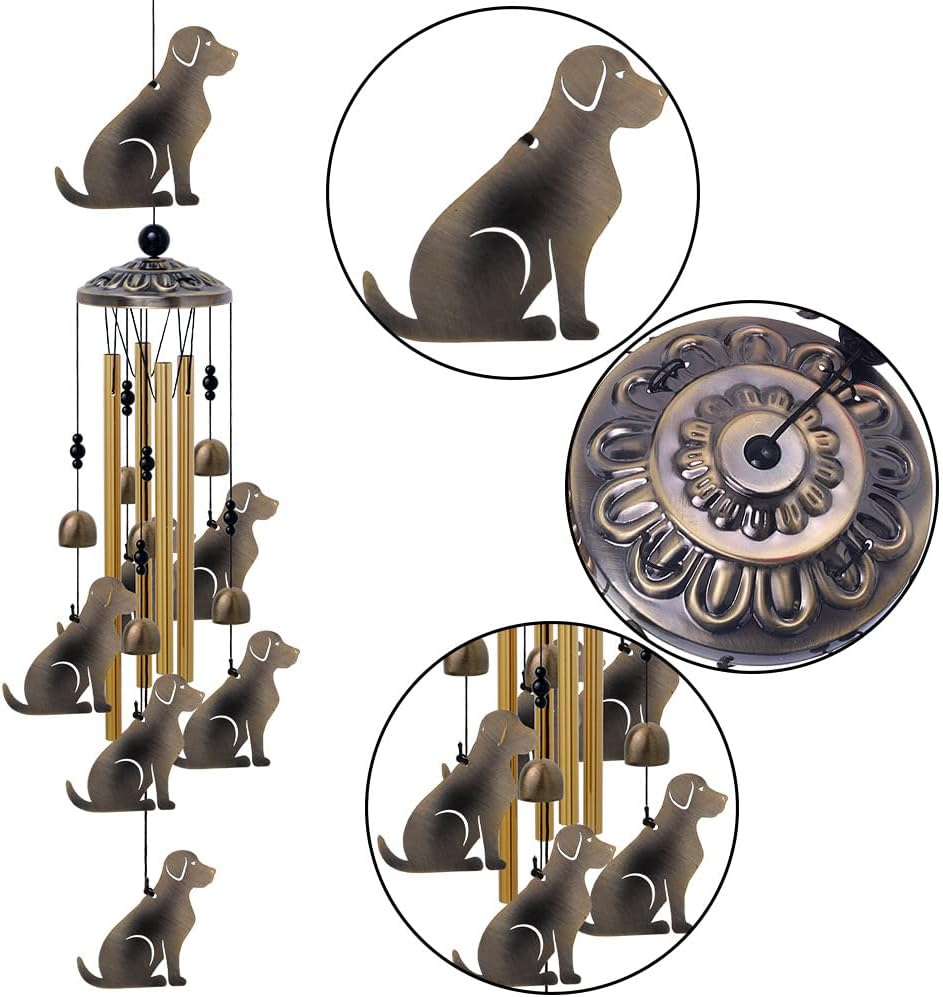 Garden Dog Wind Chimes Outdoor Indoor Decor - with 4 Tubes 7 Dogs Wind Chime, Mobile Romantic Dogs