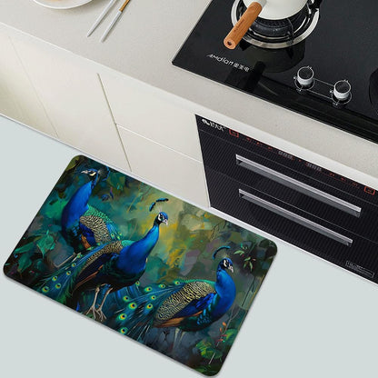 Bath Mat-Bathroom Rug，Three Peacocks-Absorbent Non Slip Quick Dry Stain Resistant Easy to Clean