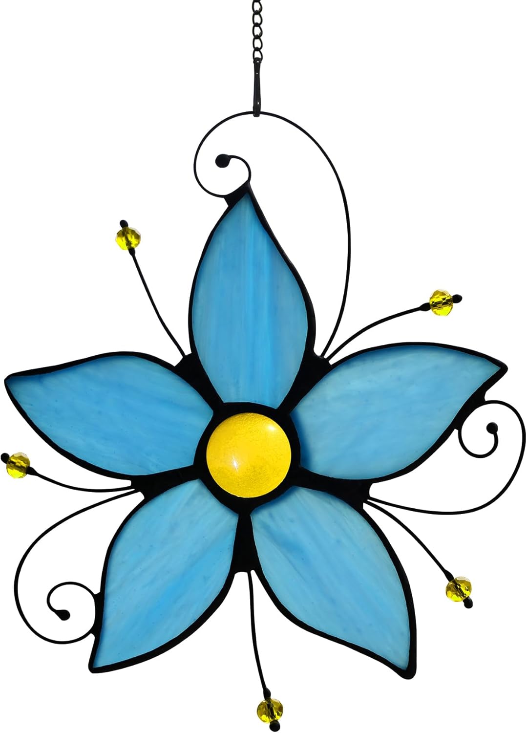 Stained Glass Window Hanging Flower Ornaments,Forget Me Not Blue Flower Suncatcher for Window, Home