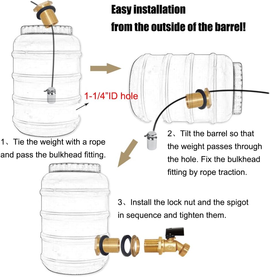 Joywayus Brass Water Container/Rain Barrel Spigot 3/4" Threaded Quarter Turn Ball Valve & 3/4"