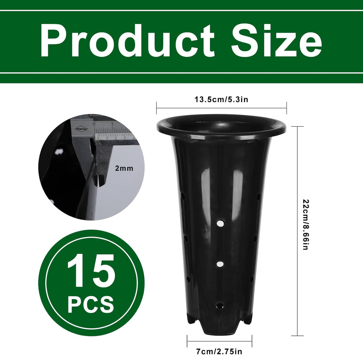 tchrules 15pcs Plastic Deep Plant Nursery Pots,8.66”Tall Tree Pots,Black Deep Seedling Container