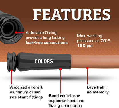 Flexzilla Colors Garden Hose 5/8 in. x 50 ft., Lightweight All-Weather Water Hose, Durable and