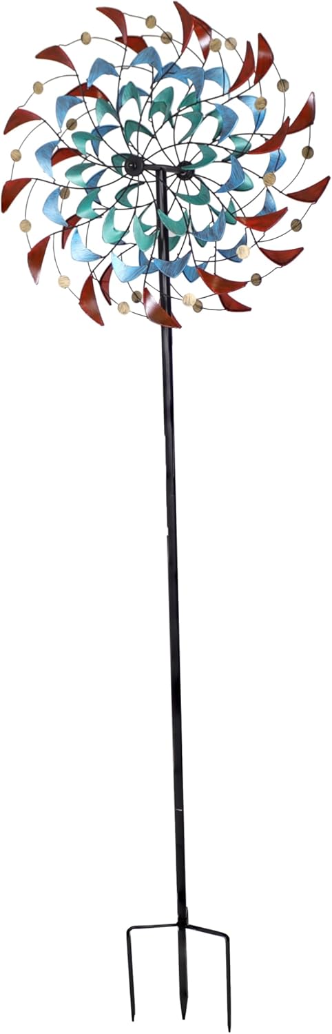Sunnydaze Rainbow Breezes Metal Garden Wind Spinner - Removable Pole Sections for Adjustable Height