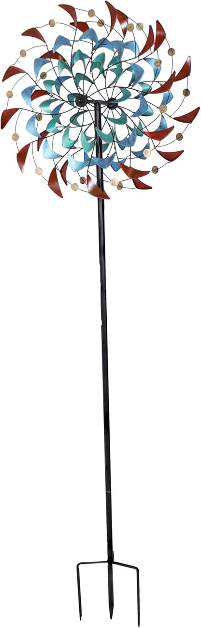 Sunnydaze Rainbow Breezes Metal Garden Wind Spinner - Removable Pole Sections for Adjustable Height