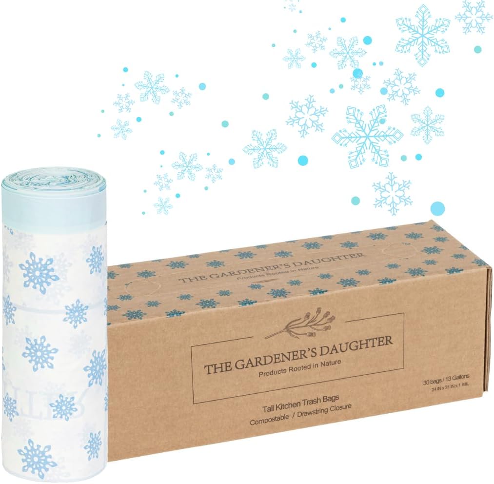 The Gardener's Daughter Compostable Trash Bags - 13 Gallon, 30 Count, Extra Strength, White