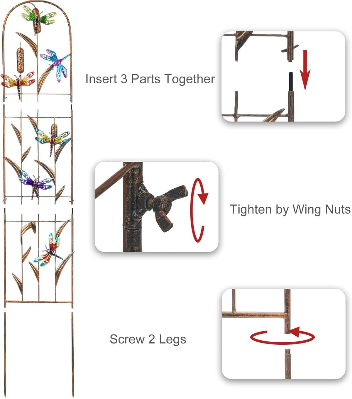 SUNNYPARK Set of 2 Dragonfly Metal Garden Trellis for Climbing Plants, Decorative Vegetables