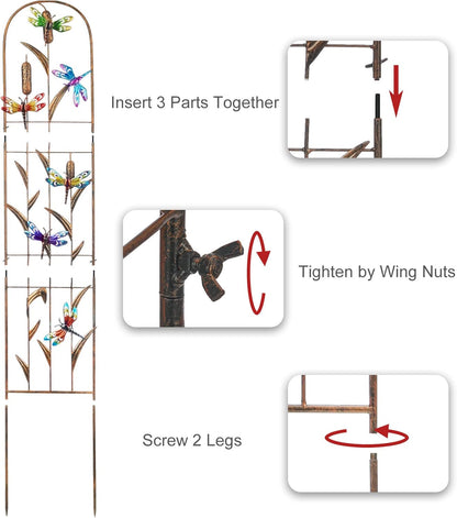 SUNNYPARK Set of 2 Dragonfly Metal Garden Trellis for Climbing Plants, Decorative Vegetables