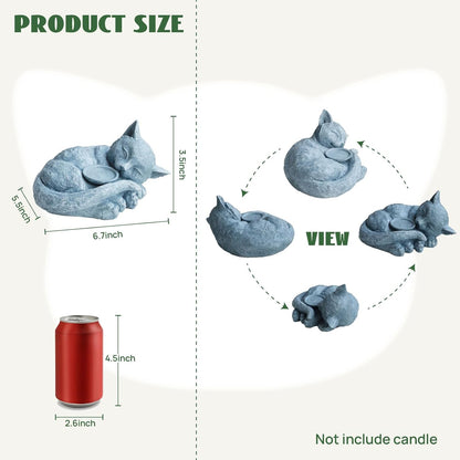 Sleeping Cat Candle Holder Statue Realistic Resin Cat Figurine with Candle Tray Outdoor Garden