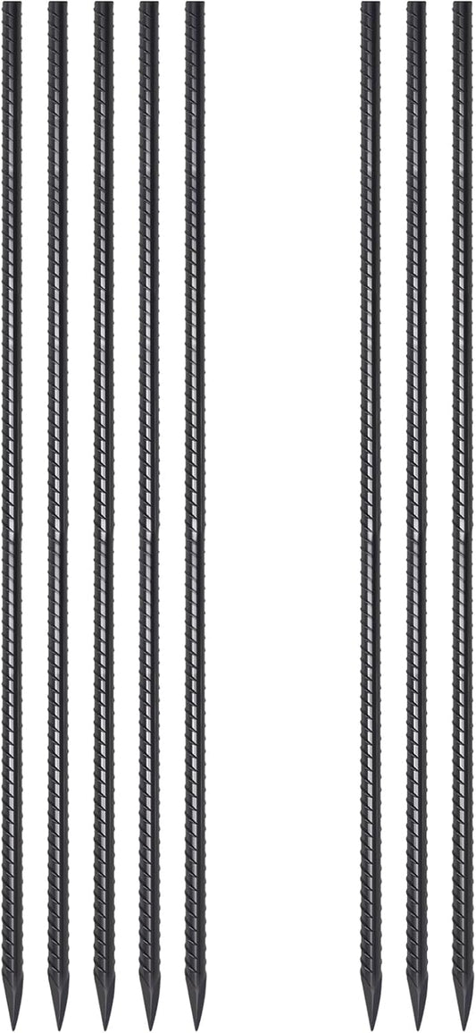 Steel Rebar Stakes 48 lnch 8 Pack Ground Stakes Heavy Duty 1/2 Inch Diameter Landscpe Timber Spikes