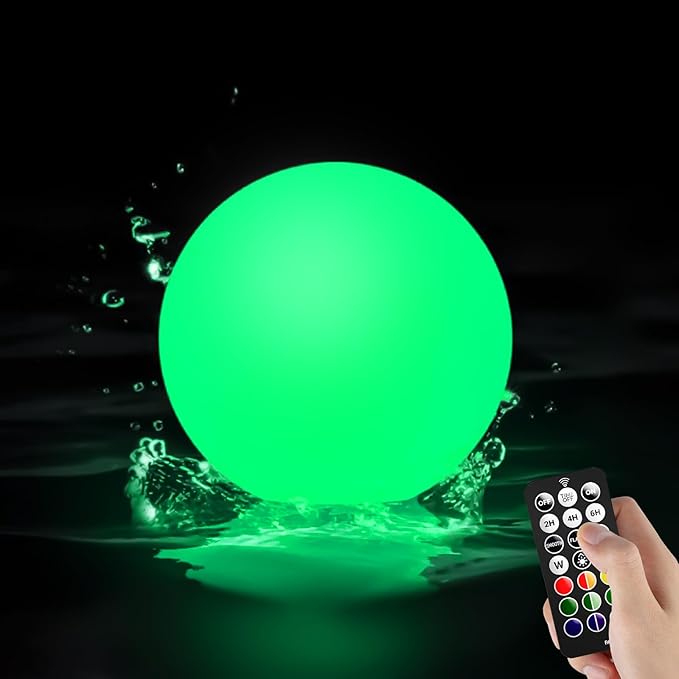 LOFTEK LED Pool Lights That Float - 8-inch Globe Lamp Rechargeable - 16 RGB Lamp with Handle &