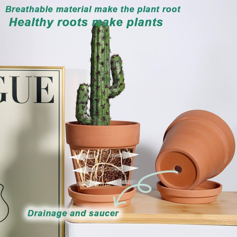 vensovo 6 Inch Terracotta & Clay Pots for Plant with Saucer, 4 Pack