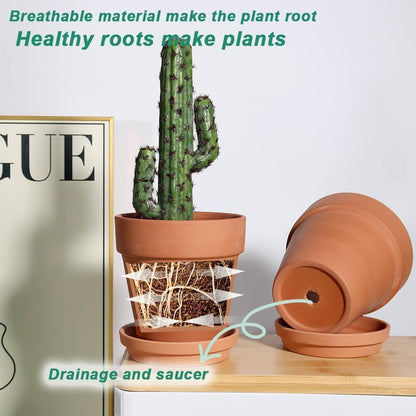 vensovo 6 Inch Terracotta & Clay Pots for Plant with Saucer, 4 Pack