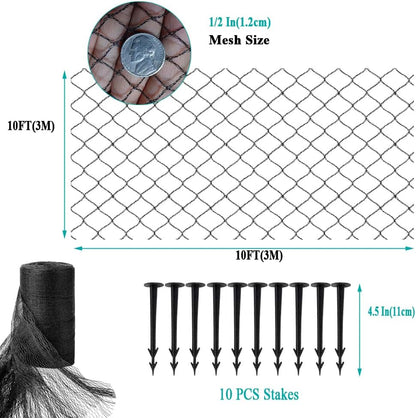 Koi Pond Netting for Leaves 10x10 Ft, 1/2 in Strong Woven Fine Mesh Pond Leaf Net Cover, Protecting
