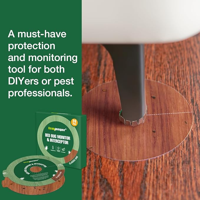 EcoVenger Bed Bug Monitor & Interceptor Super Glue Traps 48 Ct, Discreet Floor Color Classic Oak